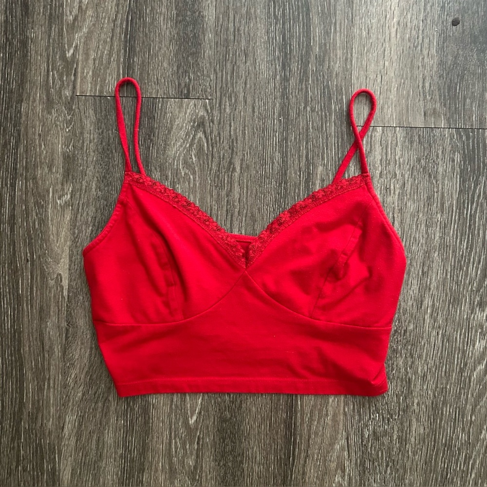 Red Lace Trim Cropped Cami Top